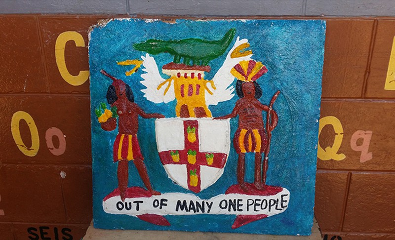 Jamaica national coat of arms made from tissue