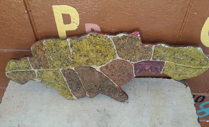 Map of Jamaica made from wood sand and cord