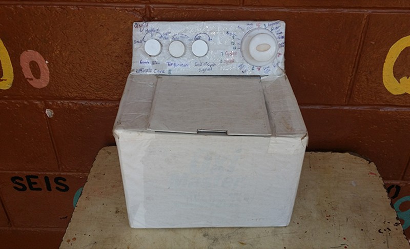 Model washing machine made from cardboard