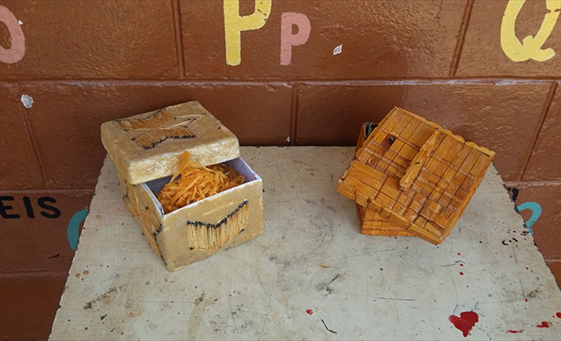 Trinket box made from match sticks and wooden clothes pins